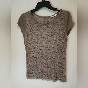 New York & Company Beige Lace Blouse